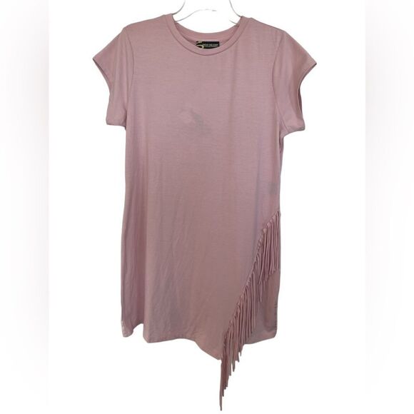 Serena Williams Pink Short Sleeve Boho Asymmetrical Fringe T-Shirt Dress - Picture 1 of 6